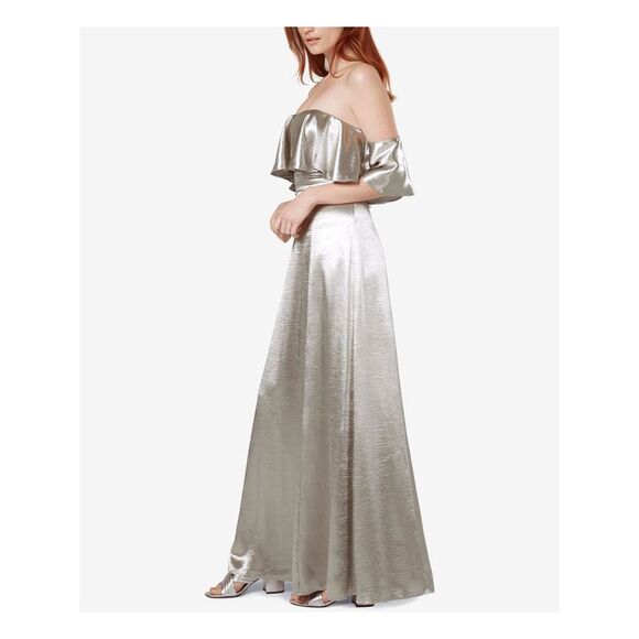 FAME AND PARTNERS Womens Silver 3/4 Sleeve Full-Length Prom Sheath Dress 8 - Picture 3 of 5